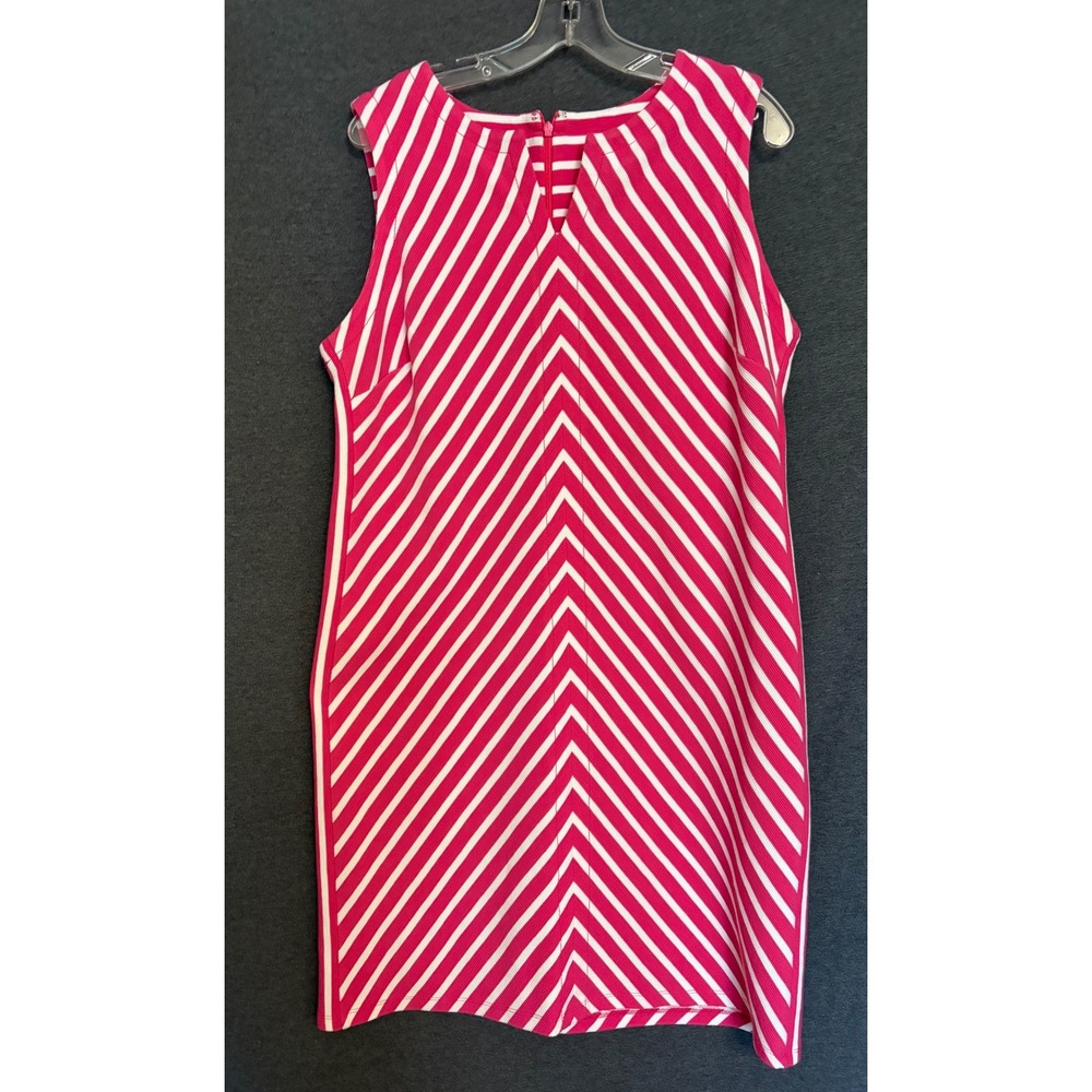 Talbots Petite Pink White Striped Chevron Sleeveless Shift Dress XLP